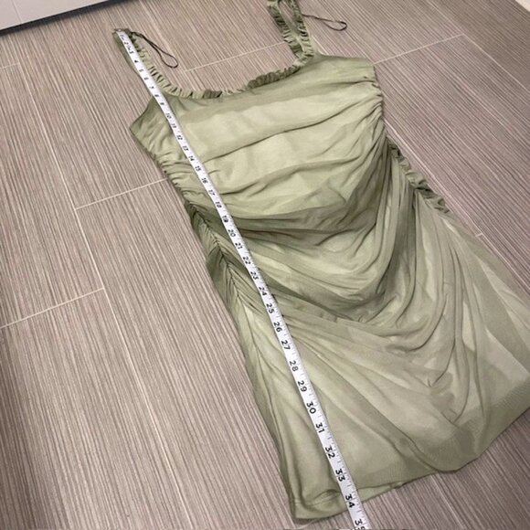 NWT Zara Mesh Overlay Green Ombre Ruched Sleeveless Ruffle Mini Dress Size XL - Picture 16 of 16